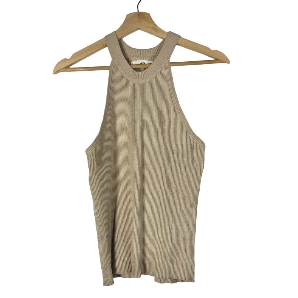 Mango MNG Beige Ribbed‎ High Neck Tank Top L